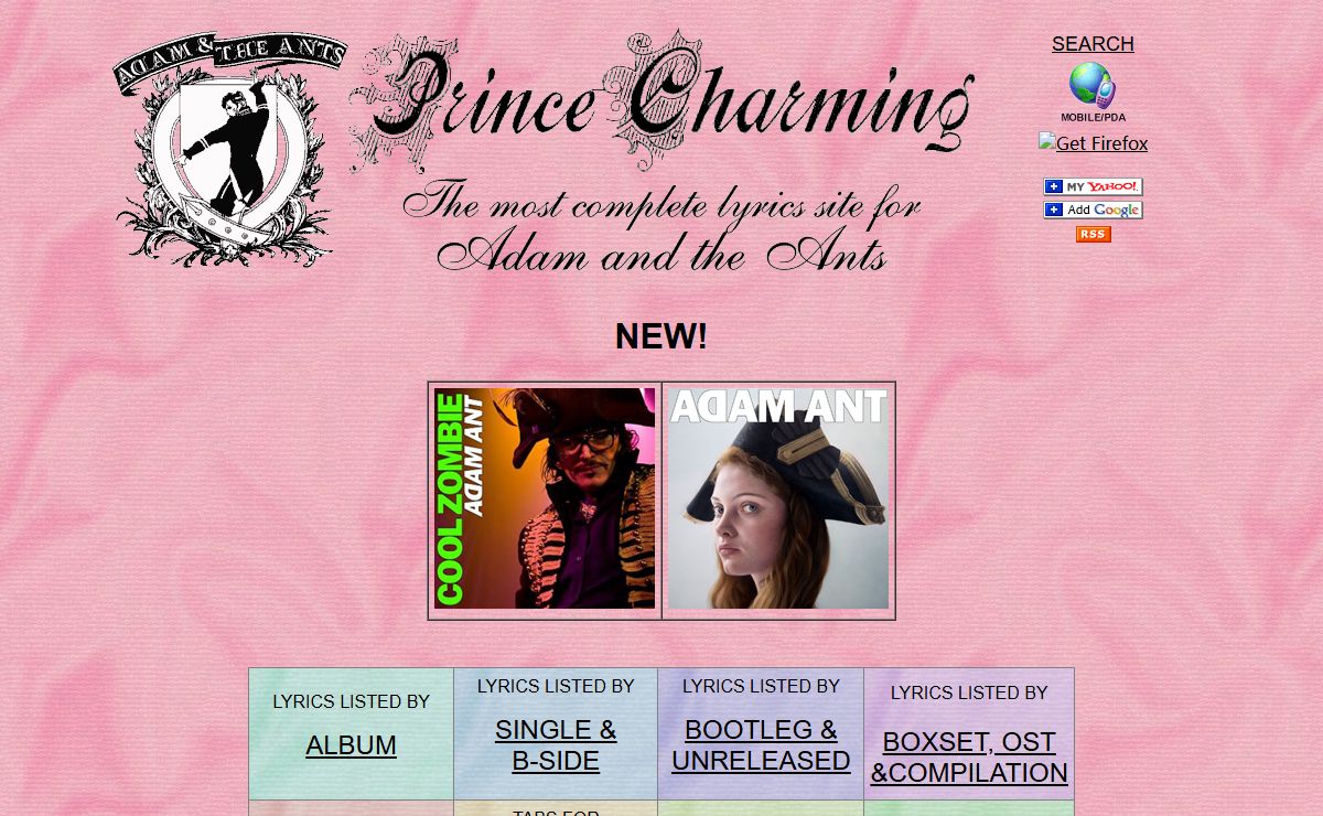 Adam And The Ants/Adam Ant Lyrics - Ant Lady's Prince Charming site