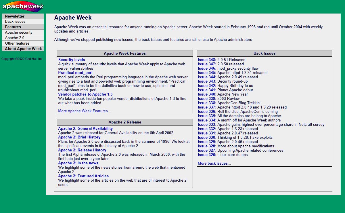 Apache Week. The essential free resource for users of the world's most popular web server.
