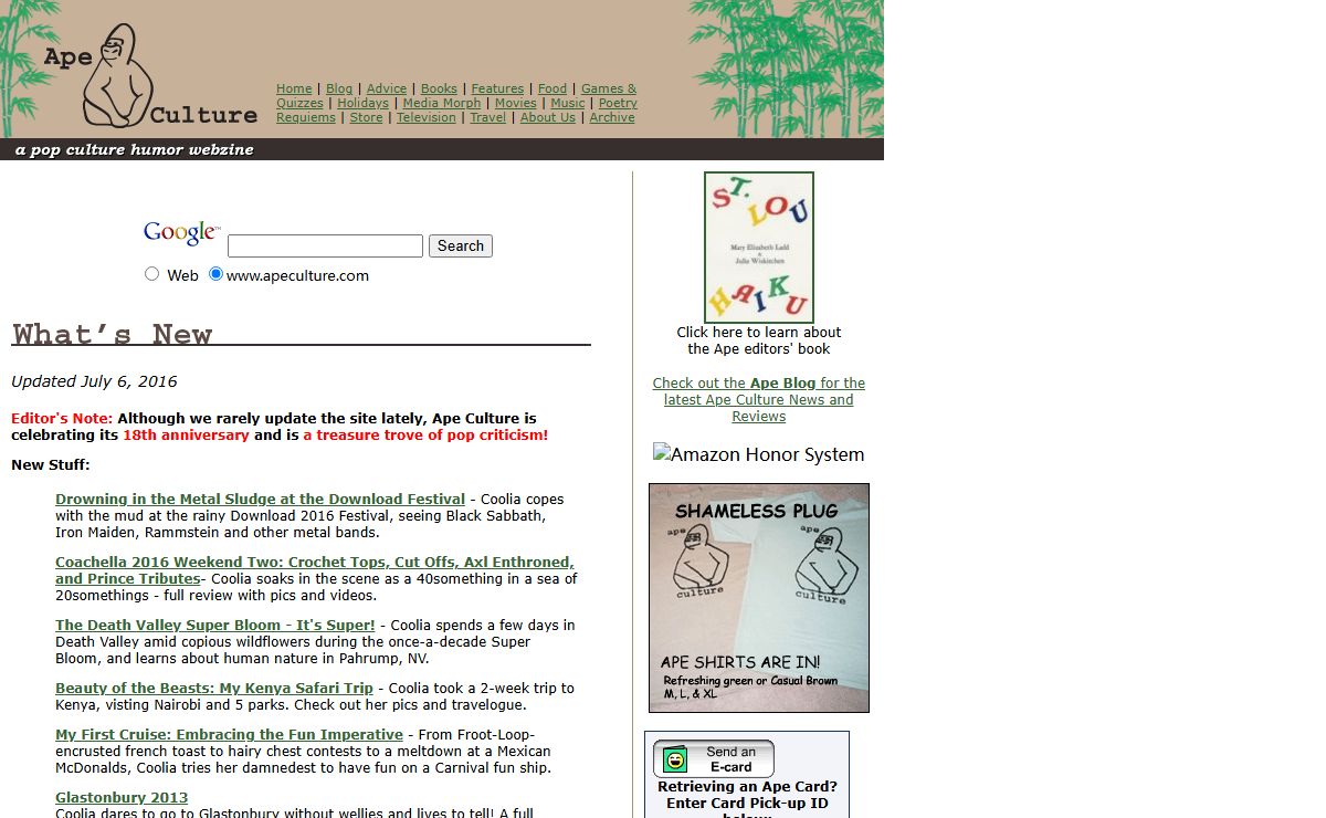 Ape Culture - A Pop Culture Humor Webzine