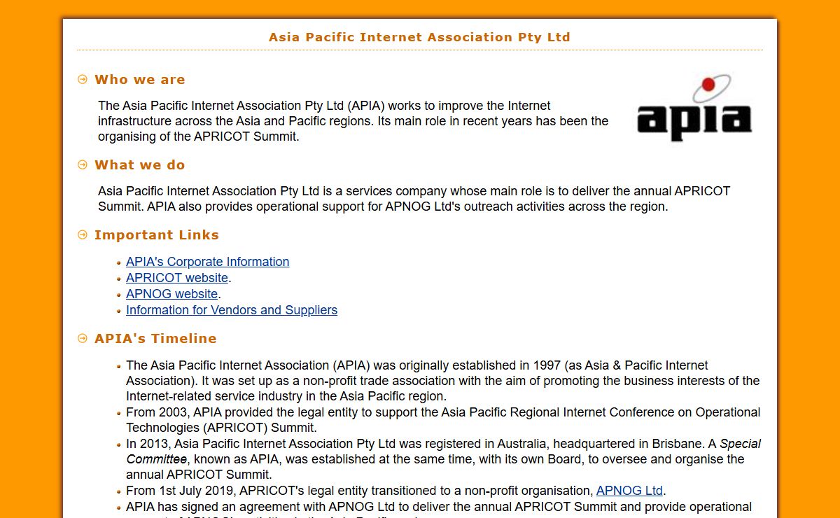 APIA: Asia Pacific Internet Association Pty Ltd