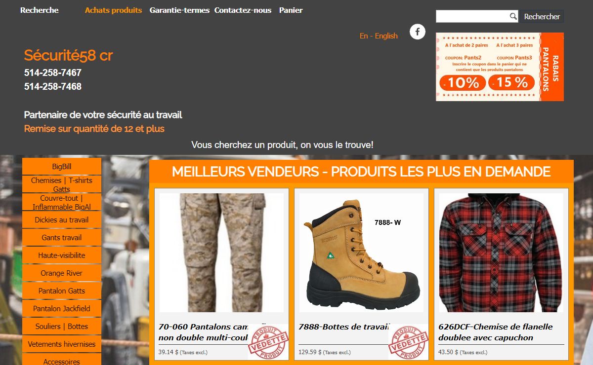 Achat en ligne Vetement de travail,couvre-tout,chaussures, bottes de travail FAIT AU CANADA OBTENEZ LE MEILLEUR PRIX St-Eustache,Laval, Montreal, Quebec Canada - Vetements de travail hommes femmes Gatts BigBill Dickies BigAl | Jackfield tablier bottes couvre-botte travail gants de travail