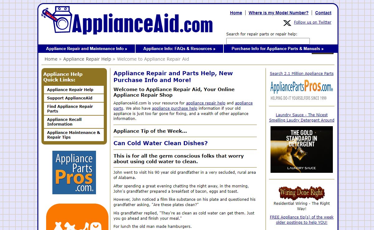 Appliance Repair and Parts Help, New Purchase Info | Appliance Aid
