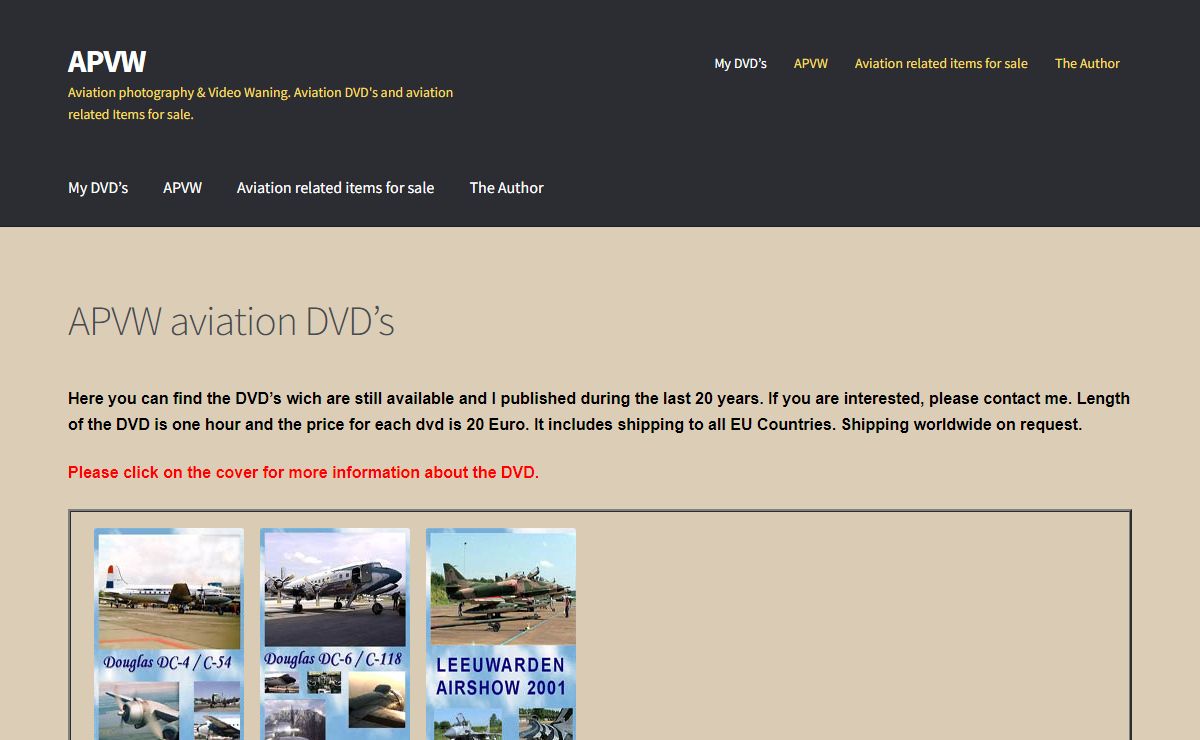 APVW Aviation DVDs and aviation related items for sale.