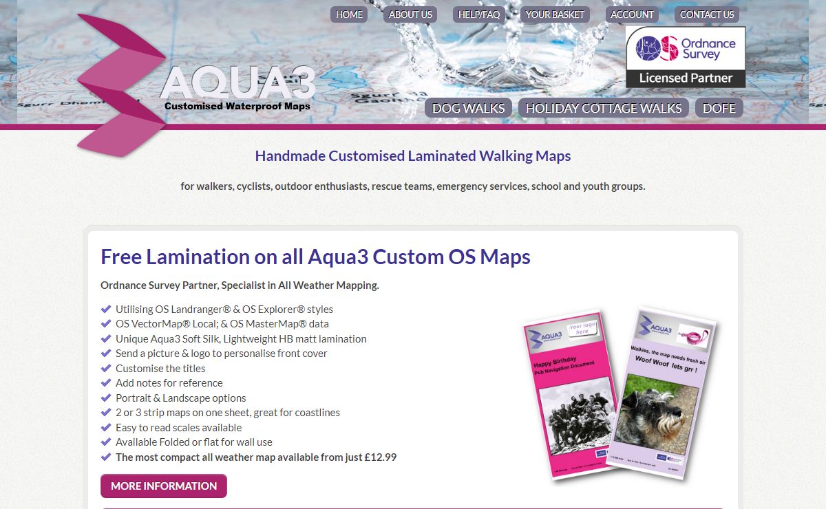 Aqua3 Custom OS Maps - Aqua3 Specialist Lightweight Laminated Mapping.