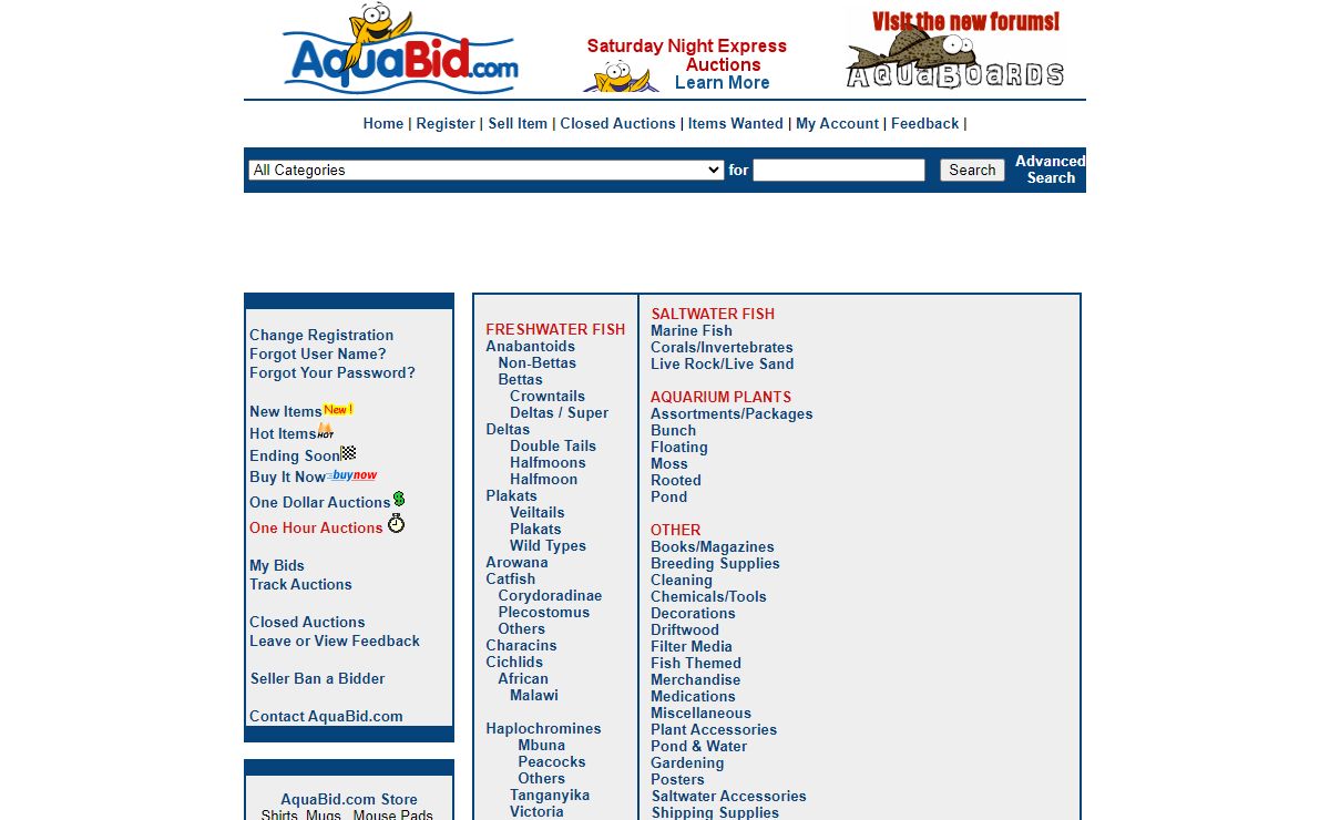 AquaBid.com - Sell or buy aquarium equipment and fish in an auction format