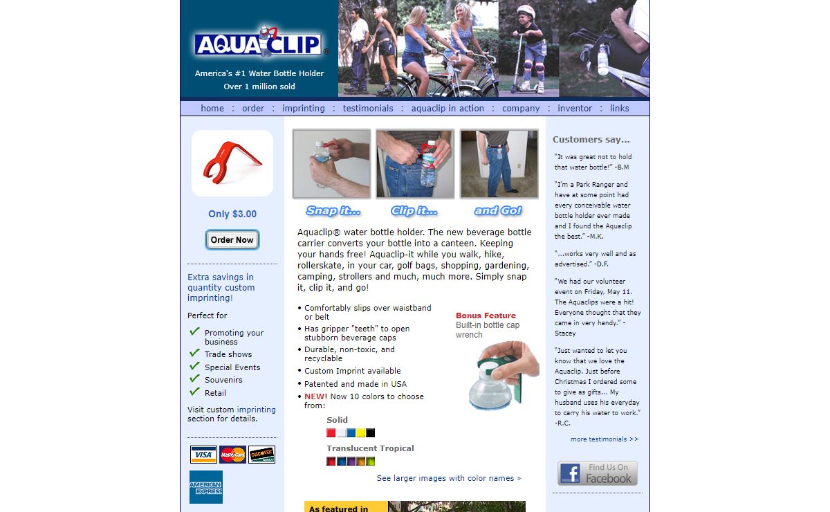 Aquaclip water bottle holder - hands free beverage bottle carrier.