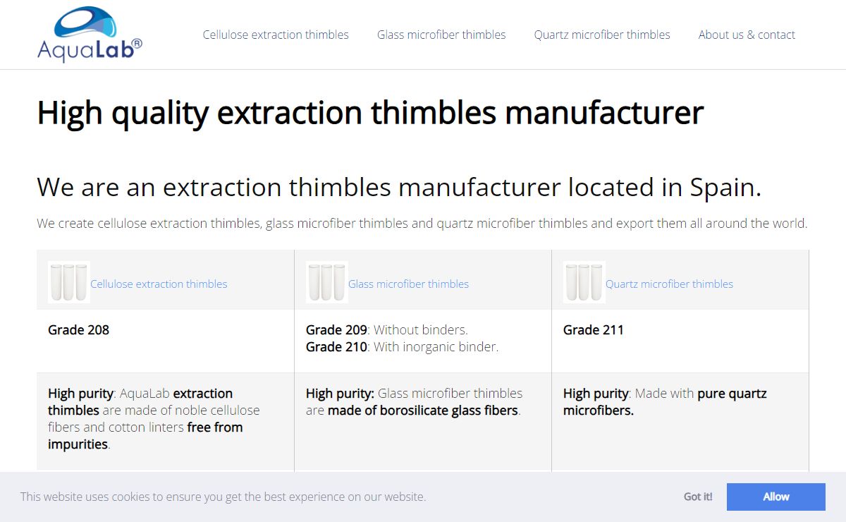 High quality extraction thimbles manufacturer - Aqualab Supplies