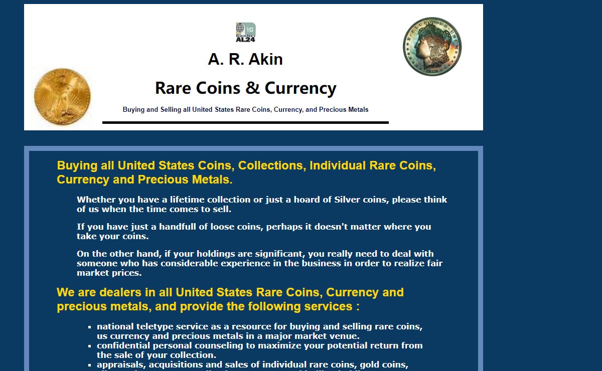 A. R. Akin Rare Coins & Currency-specializing in coin collecting, rare coins, currency and precious metals