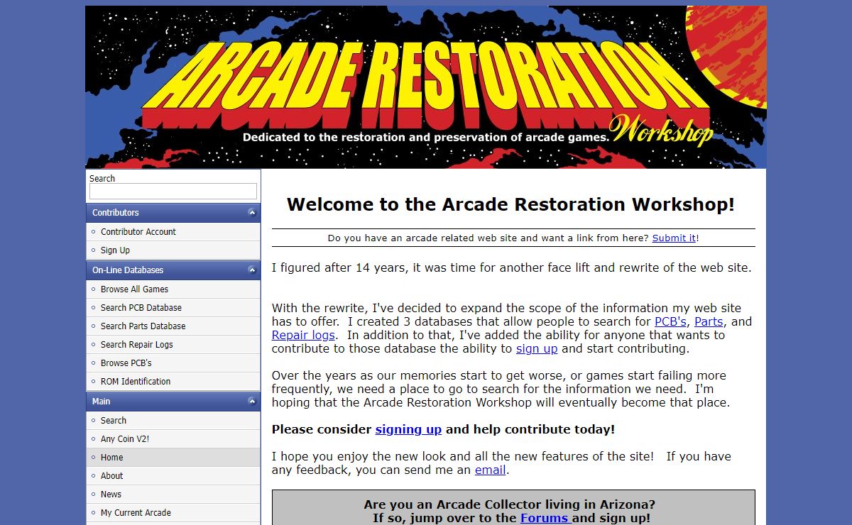 Welcome to the Arcade Restoration Workshop Web Site!
