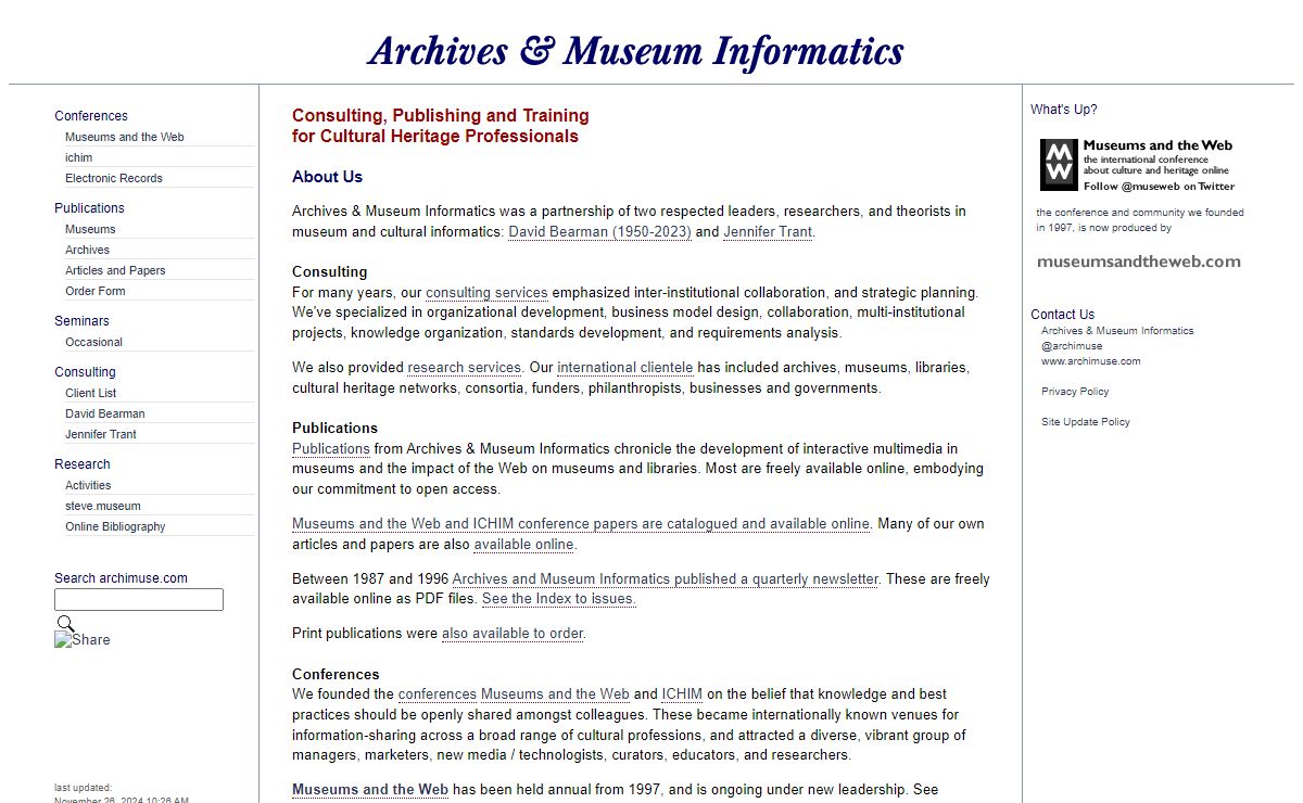 Archives & Museum Informatics: Consulting, Publishing and Training for Cultural Heritage Professionals