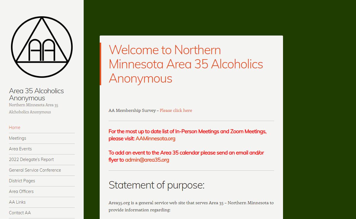 Area 35 Alcoholics Anonymous – Northern Minnesota Area 35 Alchoholics Anonymous