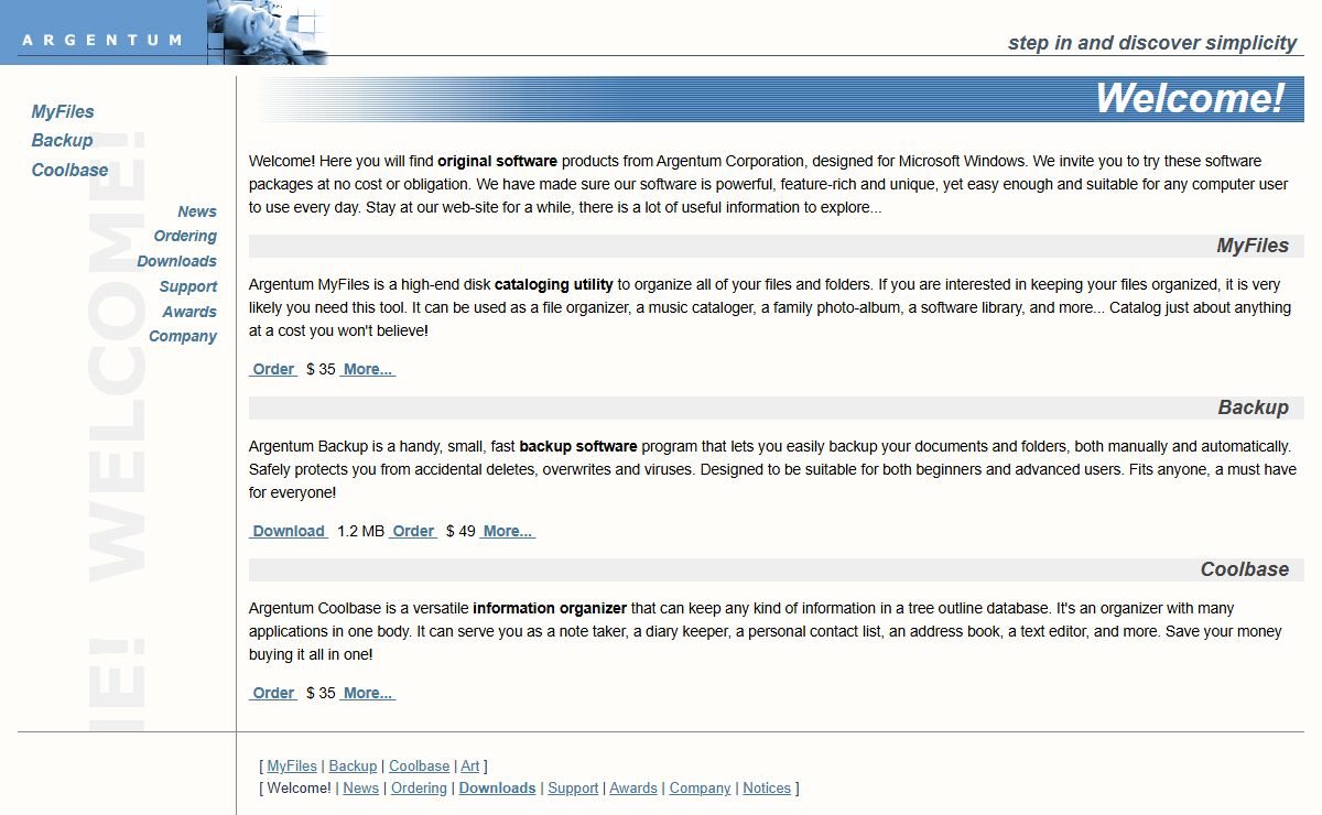 Argentum Corporation. Backup Software. Cataloging Software. Database Software.