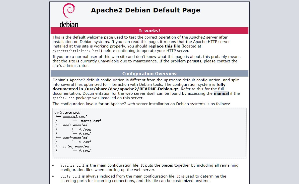 Apache2 Debian Default Page: It works