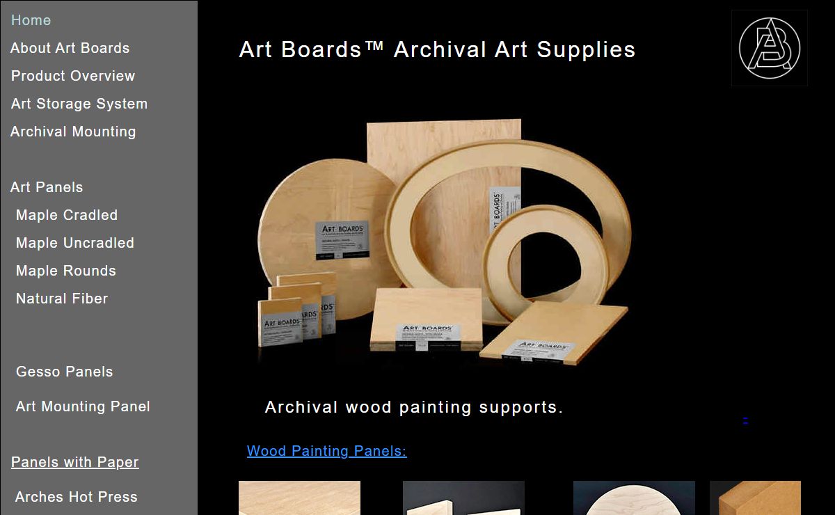 Archival Art Boards for making art, Archival Artist Panels for Mounting Art, Art Storage System for storing art, and Art Studio Furniture for artists.