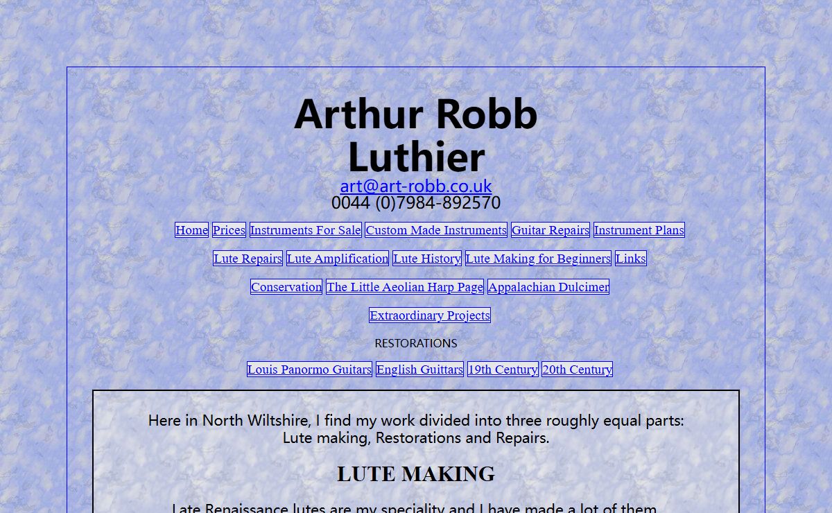 Arthur Robb, Art Robb, Luthier, Lutes, Guitars, Repairs, Restorations, Plans