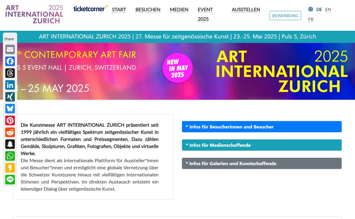 Art International Zurich 2025 - 27. Messe für zeitgenössische Kunst