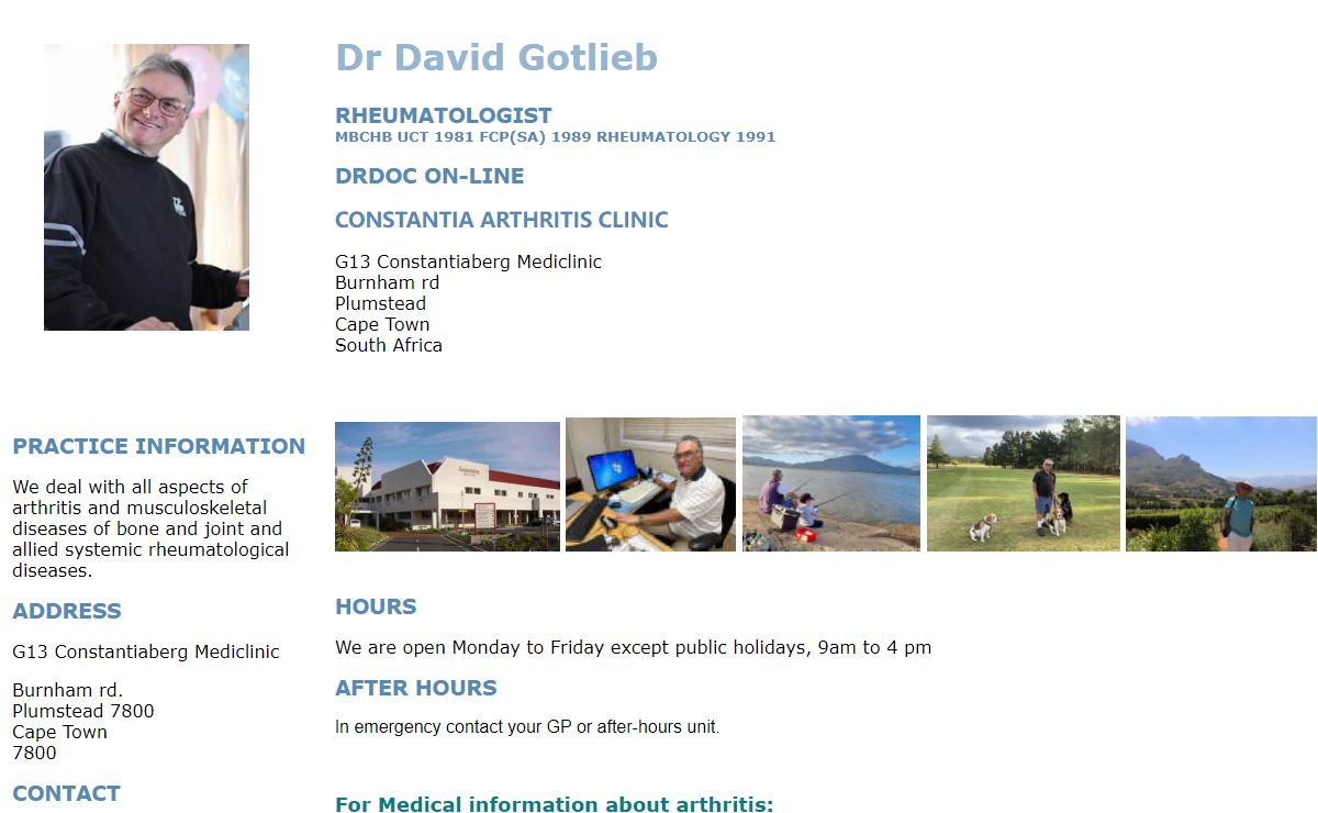 the arthritis pages of Dr David Gotlieb