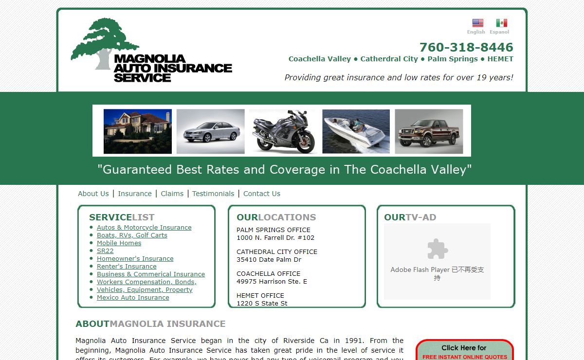 Magnolia Auto Insurance Service - House Insurance, Car Insurance, Motorcycle Insurance and Boat Insurance in Coachella Valley • Catherdral City • Palm Springs