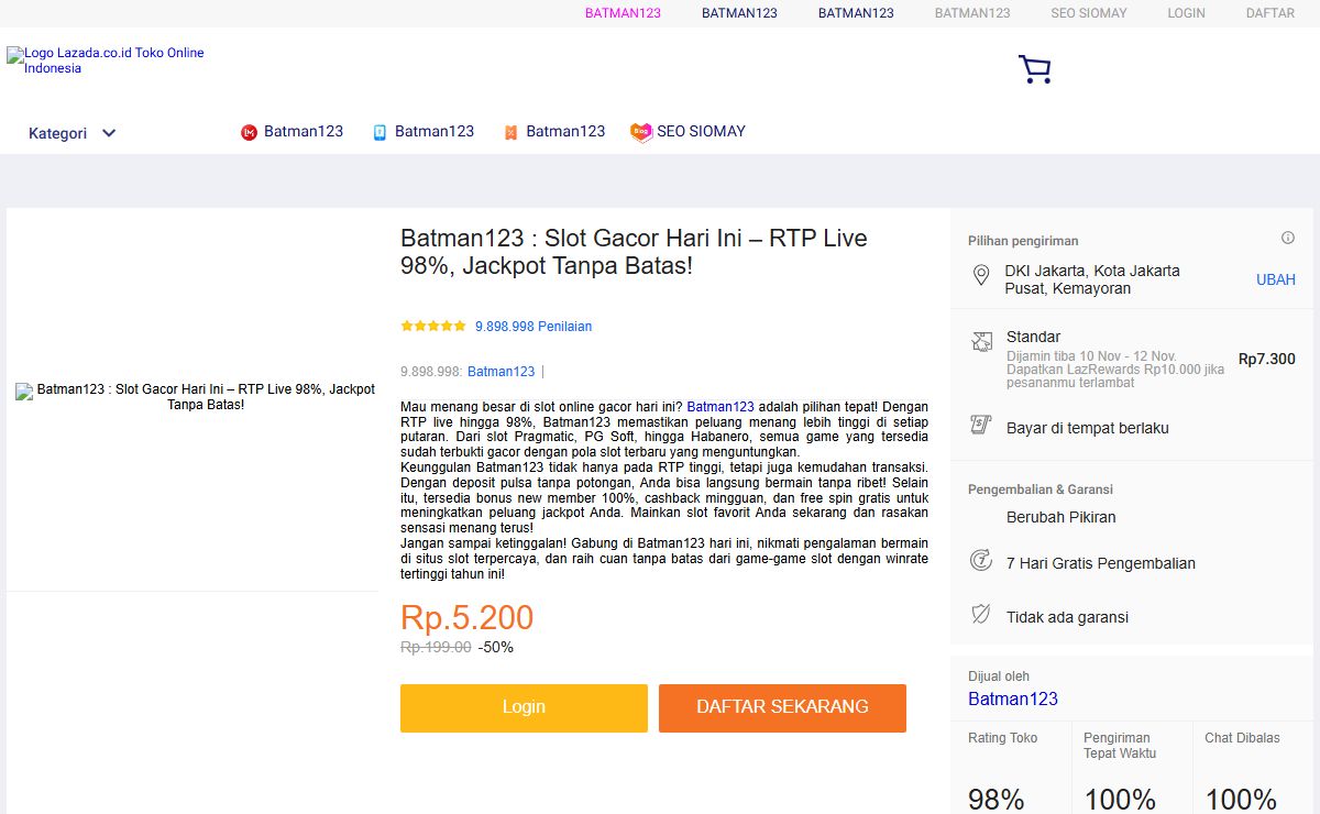 Batman123 : Slot Gacor Hari Ini – RTP Live 98%, Jackpot Tanpa Batas!