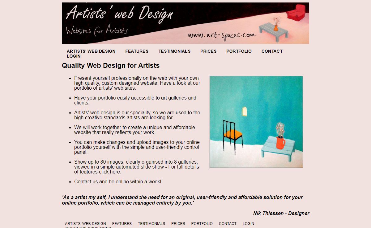 Artists' Web Design - Custom designed affordable artists' web sites you can update your self - Art-spaces.com
