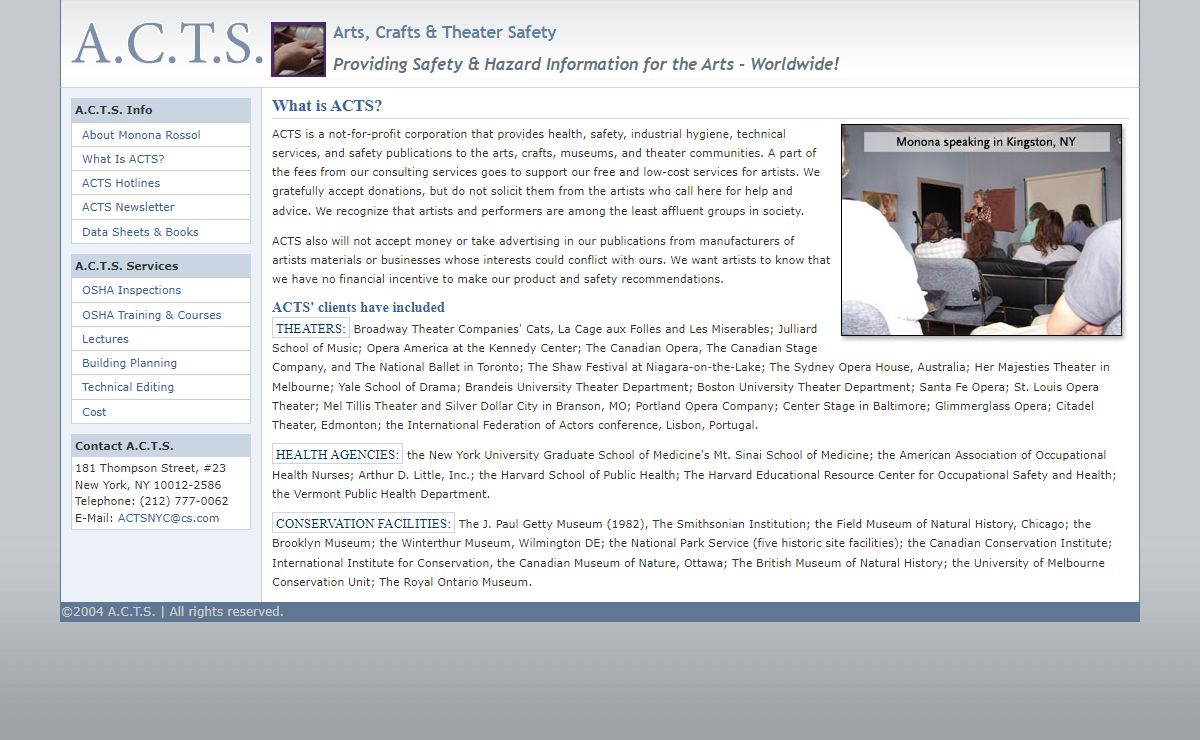 ACTS: health, safety and industrial hygiene for the arts