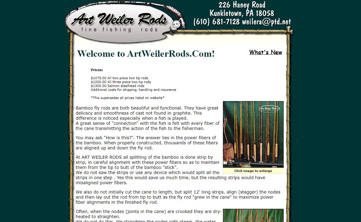 Art Weiler Rods: Kunkletown, PA - Specialty cane rods, graphite UL spin and light-line fly rods - custom rods