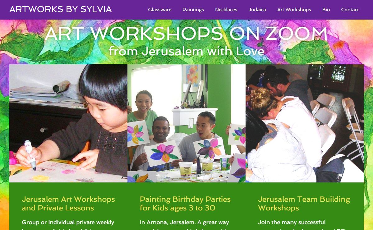Jerusalem Art Workshops, Handpainted glasses, vases, paintings: Artworks by Sylvia