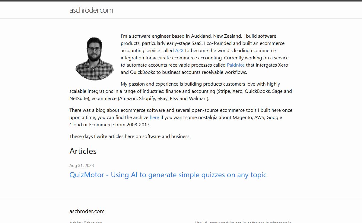 aschroder.com | I build, grow and invest in software businesses in Auckland, New Zealand.