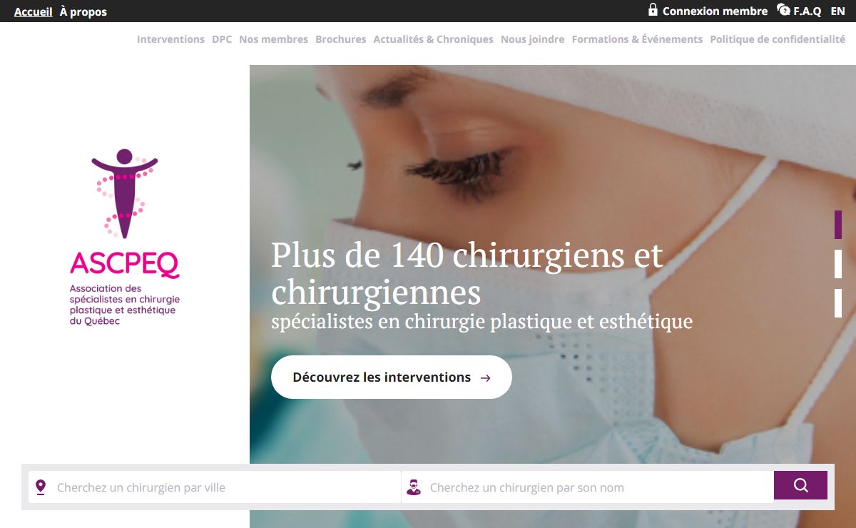 Association des spécialistes en chirurgie plastique et esthétique du Québec - Accueil