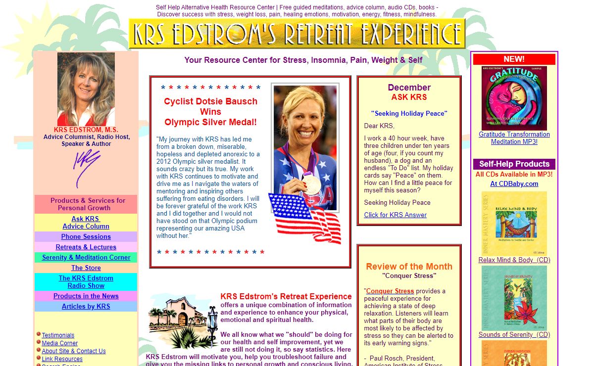 Ask KRS Edstrom|Alternative health, counseling, books, CDs, meditations & advice on stress, weight loss, pain.