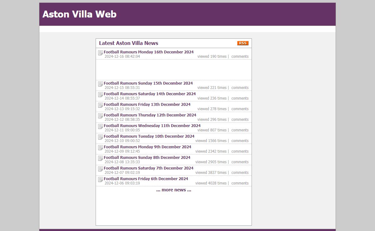 Aston Villa news, fixtures and results - www.astonvillaweb.co.uk