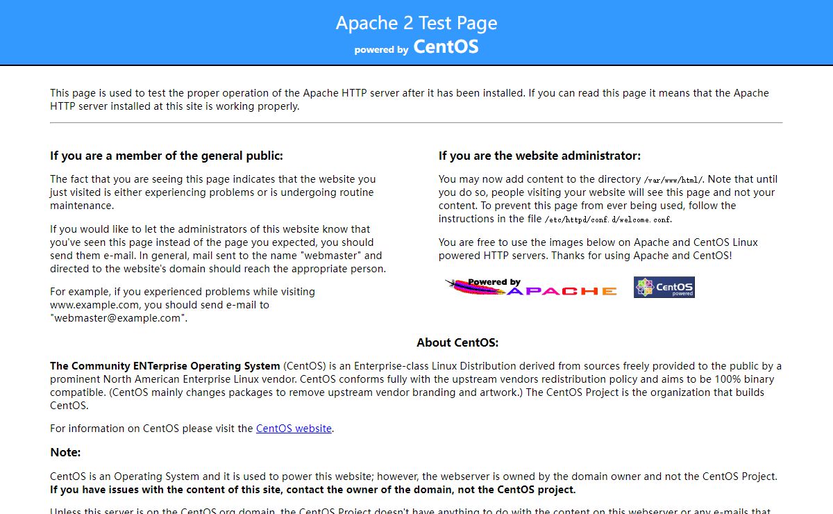 Apache HTTP Server Test Page powered by CentOS
