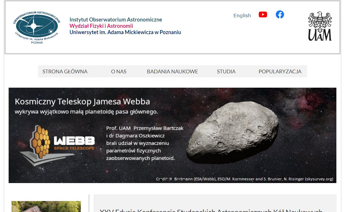 IOA UAM – Witryna Instytutu Obserwatorium Astronomiczne UAM