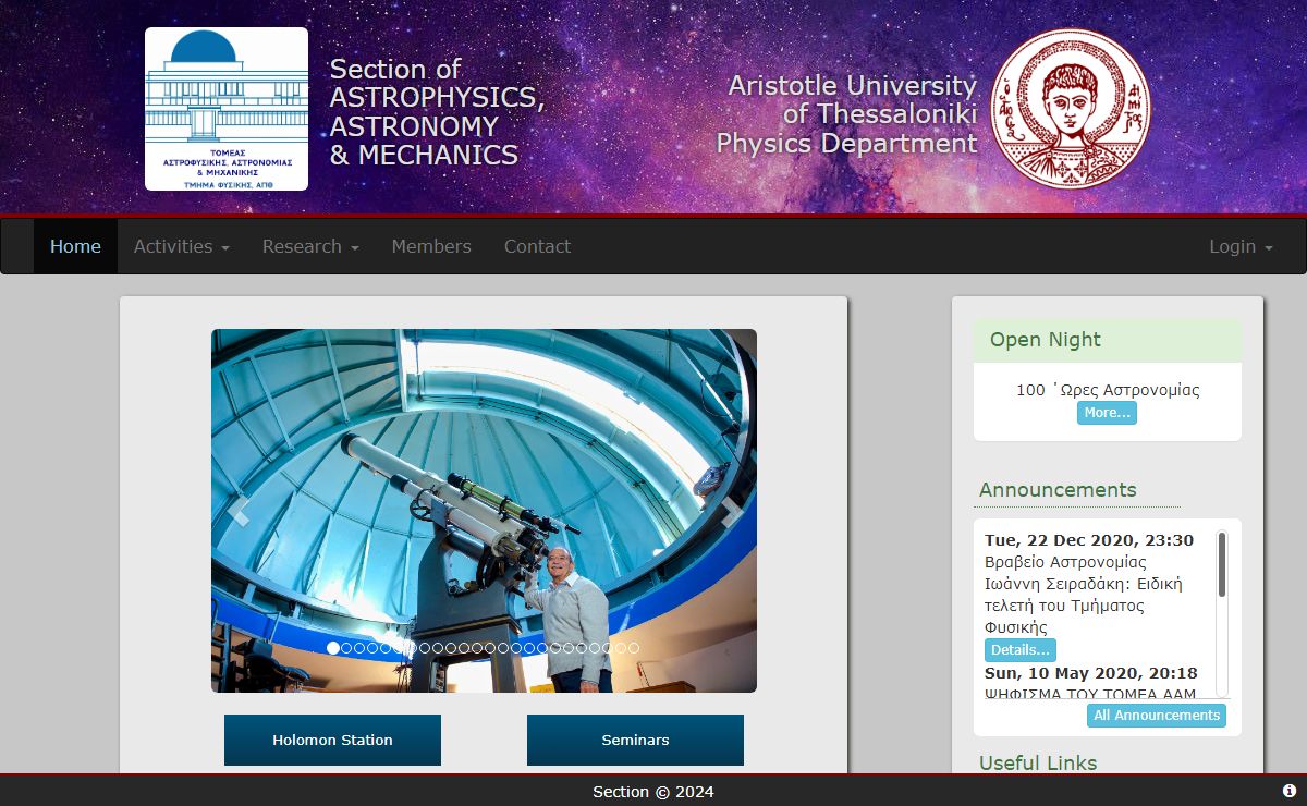 AUTH: Section of ASTROPHYSICS, ASTRONOMY & MECHANICS