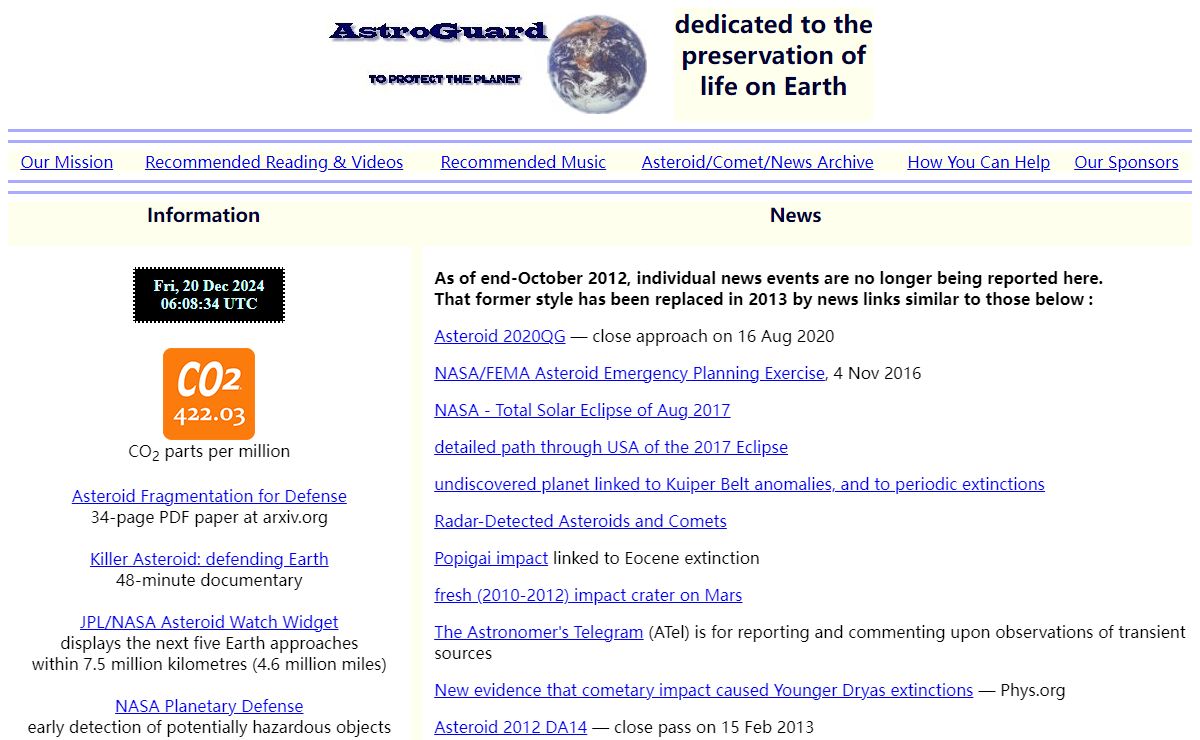 AstroGuard -- hazardous Comet/Asteroid news & information