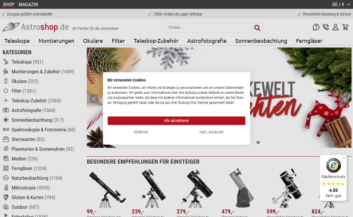 Teleskope und Ferngläser - Große Auswahl bei ASTROSHOP