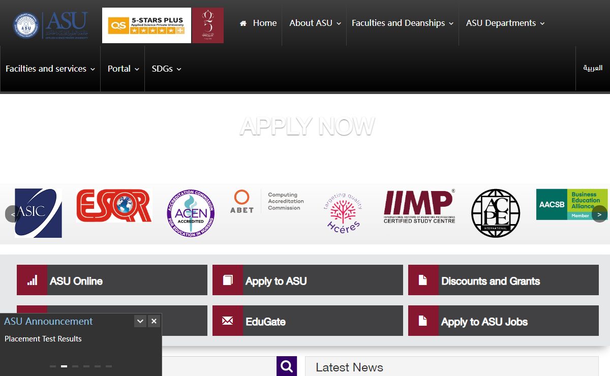 Applied Science Private University - Home Page