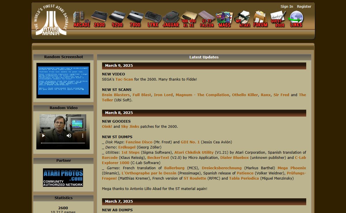 The World's Finest Atari Database : games, demos, utilities for 2600, 5200, 400, 800, xl, xe, st and falcon