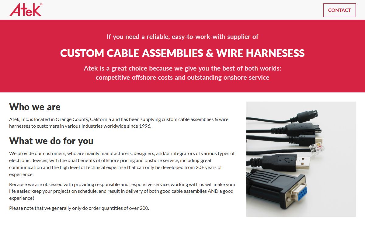Atek custom cable assemblies and wire harnesses