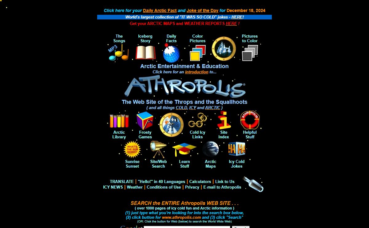 ATHROPOLIS: Home Page of the Throps and the Squallhoots - Story, Songs, Games, MP3, Learn about the Arctic, and More.