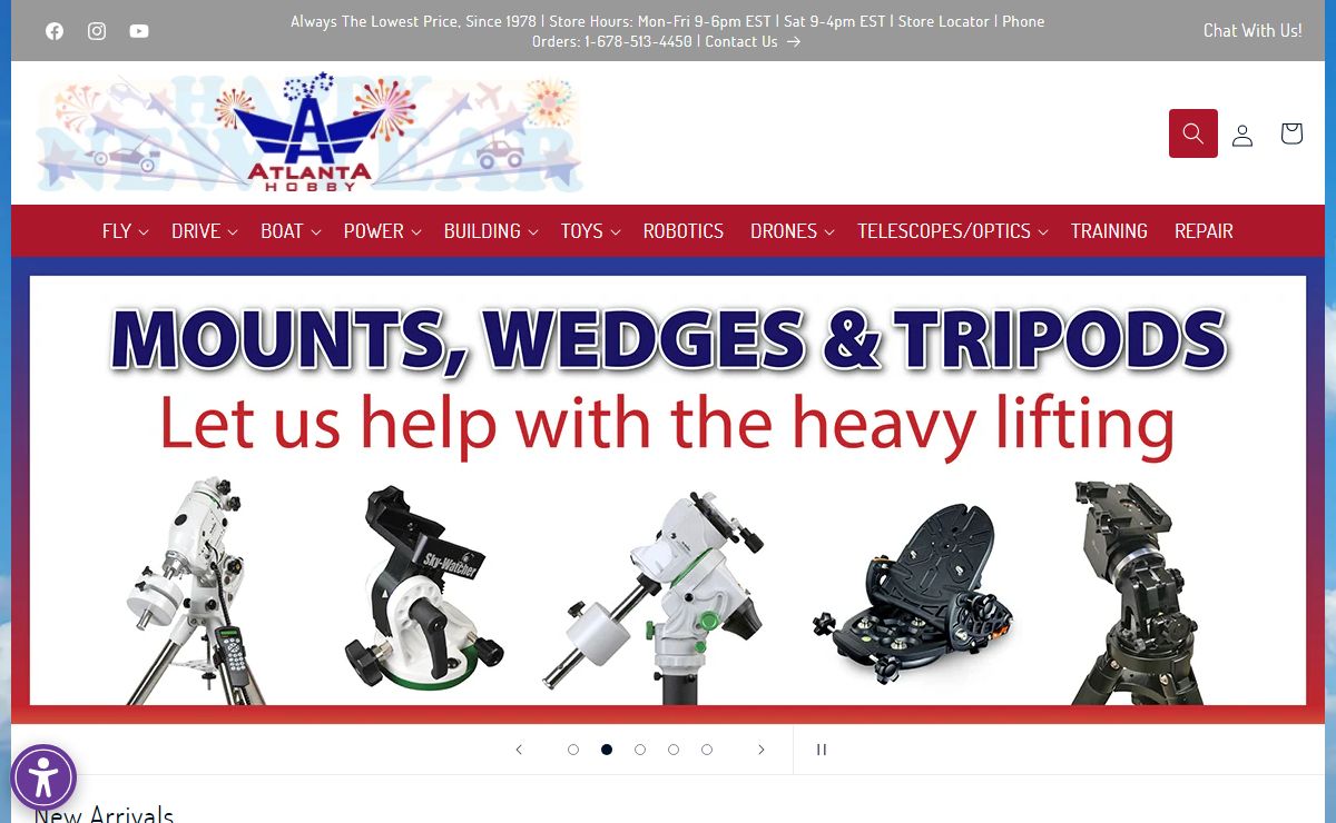 Airplanes, Telescopes, Remote Control, Cars, Trucks, Drones, – Atlanta Hobby