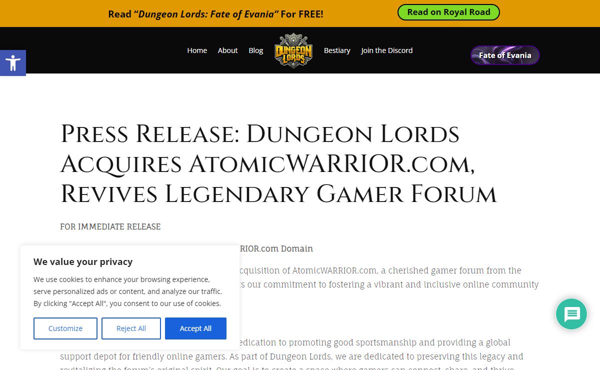 Dungeon Lords Acquires AtomicWARRIOR.com