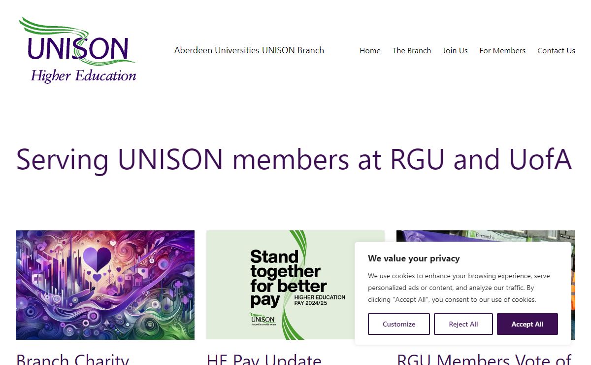 Aberdeen Universities UNISON Branch – Serving members at RGU & UofA