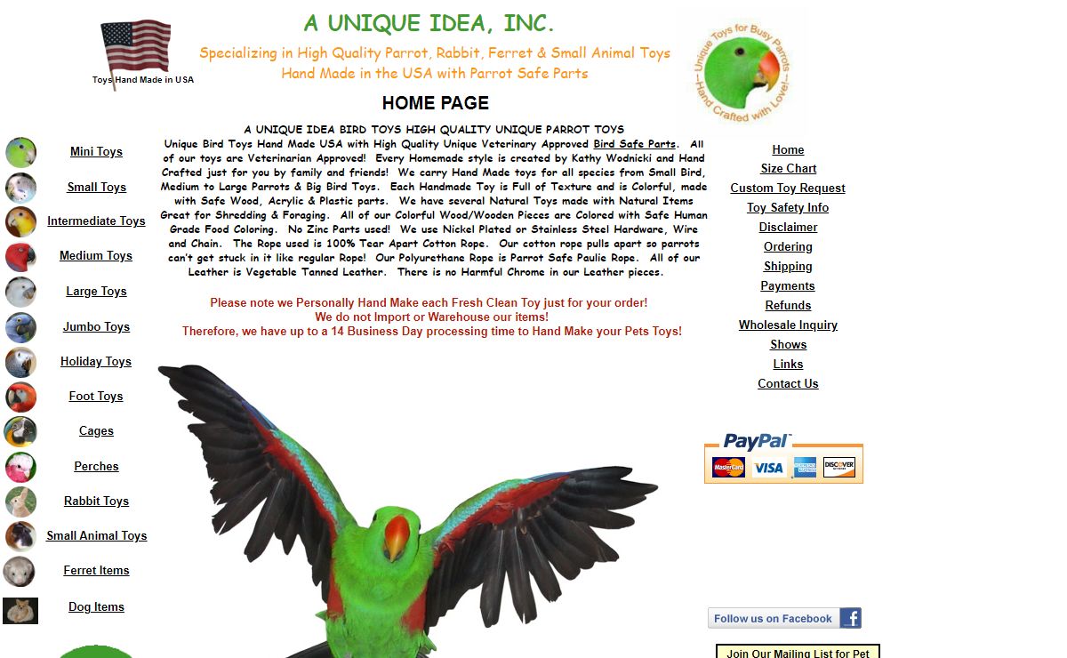 BIRD TOYS and PARROT TOYS in all Sizes Hand Made in the USA