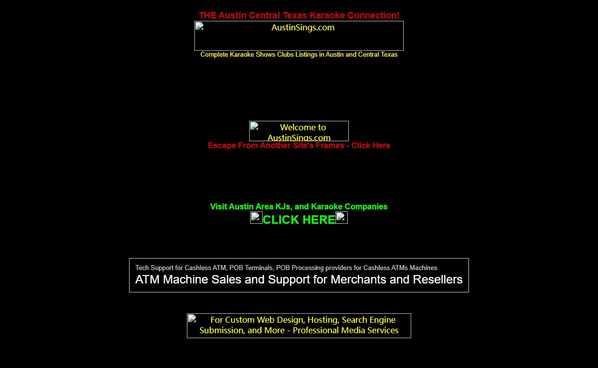 Austin Texas Karaoke Clubs, Austin Texas Karaoke Shows, Venues, Entertainment, Karaoke Music, CD+Gs, CDGs, VCDs, MP3s, Discs, Karaoke Equipment, Sound Systems, and more...