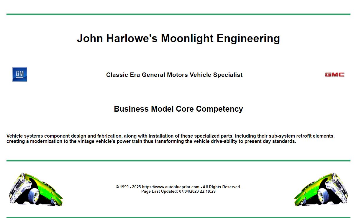 Autoblueprint ® — John Harlowe's Moonlight Engineering, A Transport Design and Fabrication Company.
