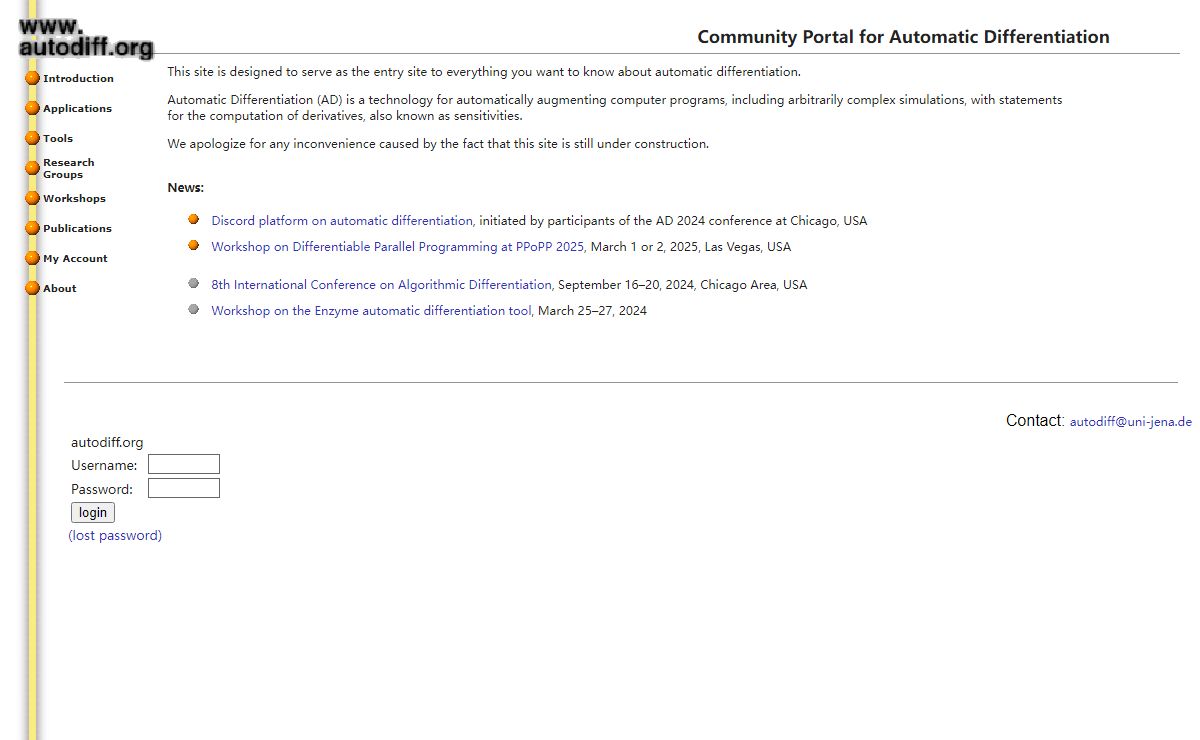 www.Autodiff.org - Community Portal for Automatic Differentiation