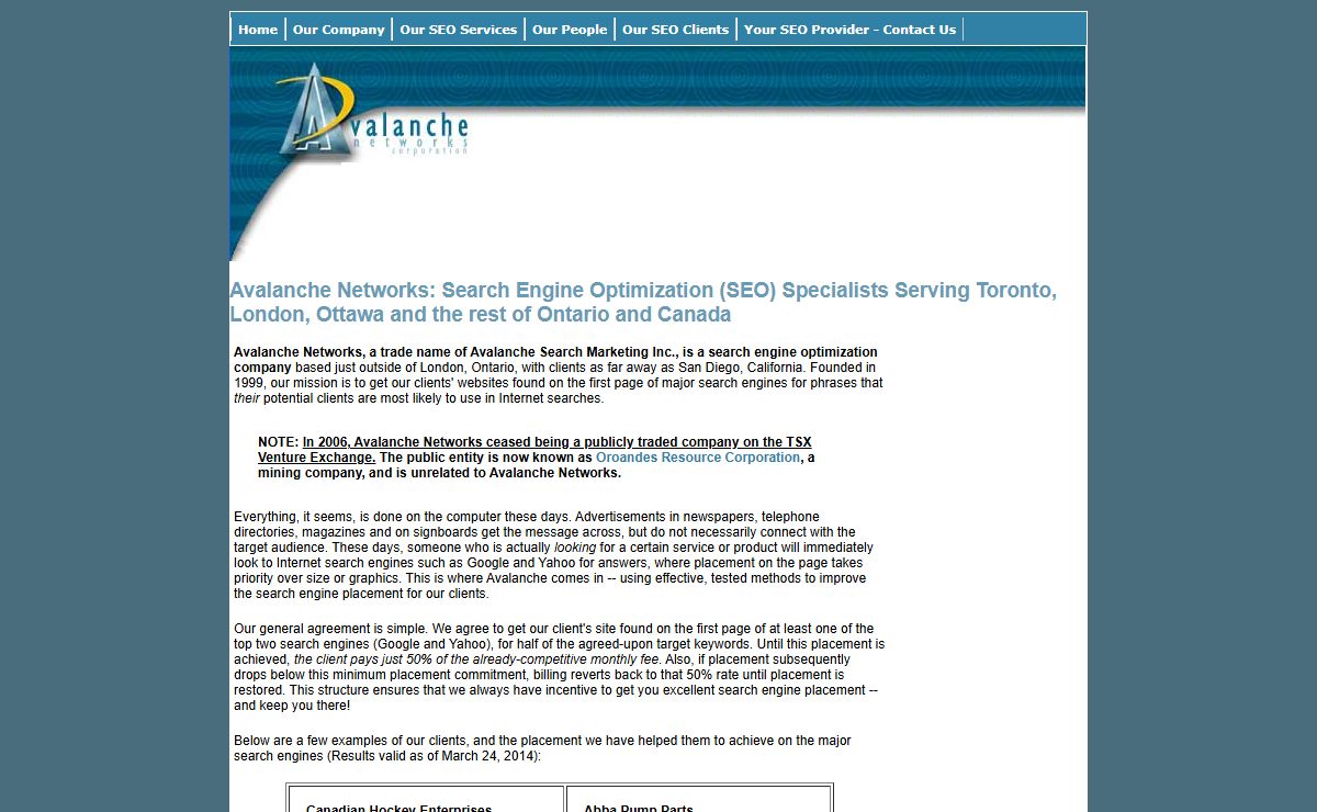 Avalanche Networks: Search Engine Optimization (SEO) Specialists Serving Toronto, London, Ottawa and the rest of Ontario and Canada