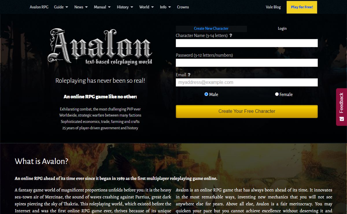 Online RPG Game | Avalon | Text RPG