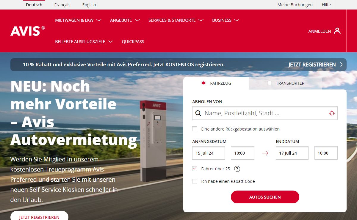 Avis Autovermietung bietet Mietwagen in der Schweiz, Europa und weltweit